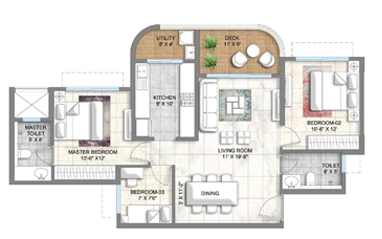 Crown Residences 3 BHK Large Gold floor plan